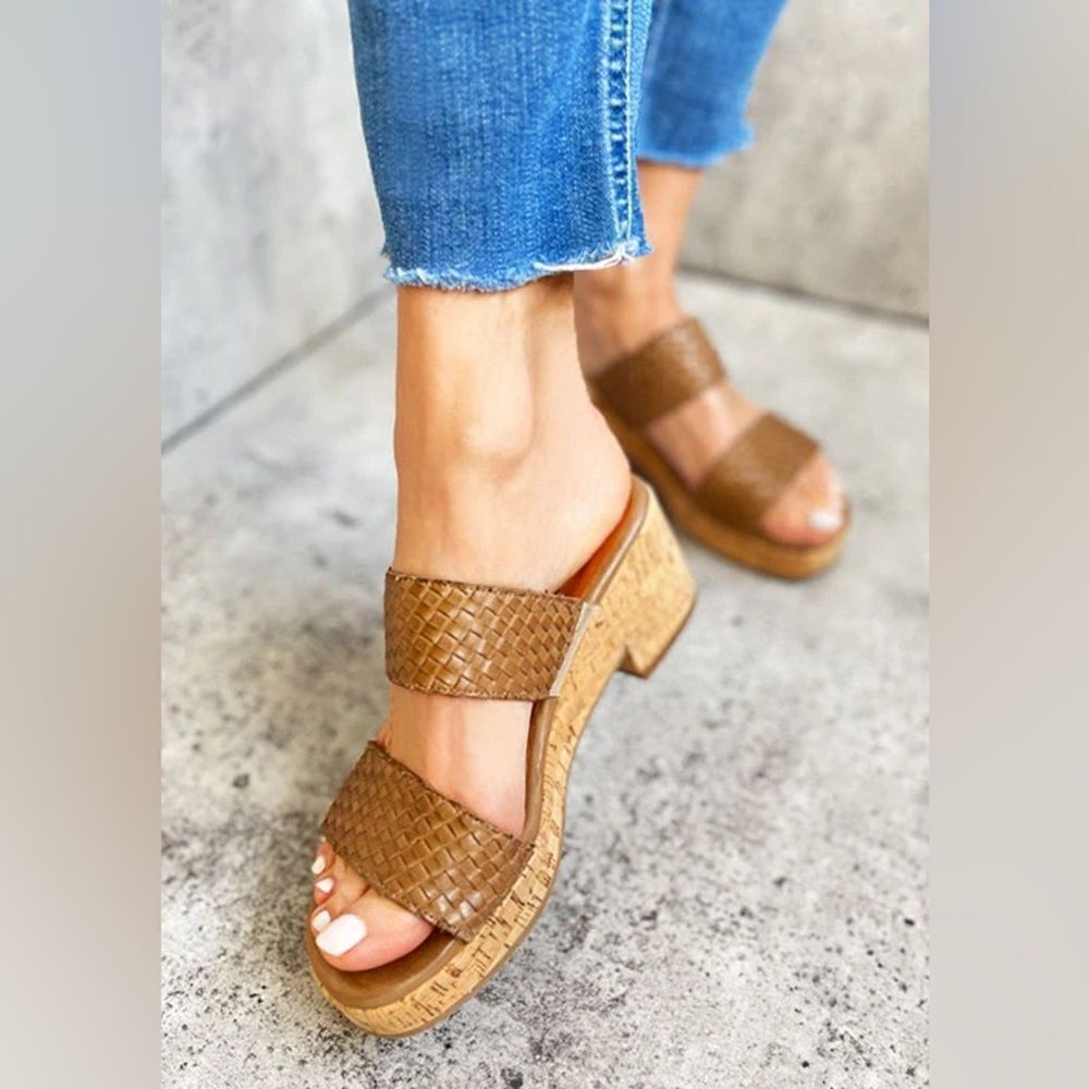 Miz Mooz- Women’s Brown Braided Leather Strappy Cork Sandal Genna Heels, Size 42